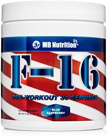 Pre Workout Supplement Powder F-16 for Men and Women with Vitamins, Creatine, Amino Acids, Beta Alanine, Flavor Blue Raspberry Punch, Increases Energy and Potent Fat Burner