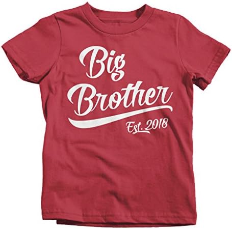 Shirts By Sarah Little Boy's Big Brother Est. 2018 Toddler T-Shirt Promoted To (4T Red)