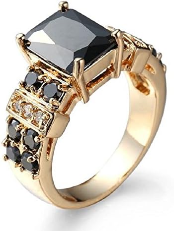 Jewelryongying11 14K Yellow Gold Filled Princess Cut Black Onyx Ring Wedding Jewelry (8)