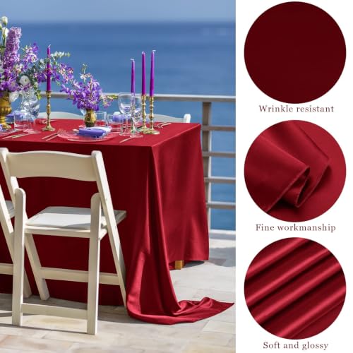 2 Pack Rectangle Table Cloth 60" x 102" – Durable Polyester Tablecloth Offers Reusable & Washable Protection, Ideal for Outdoor Party, Picnic, Wedding, Banquet and Birthday (Burgundy, 60"x102")