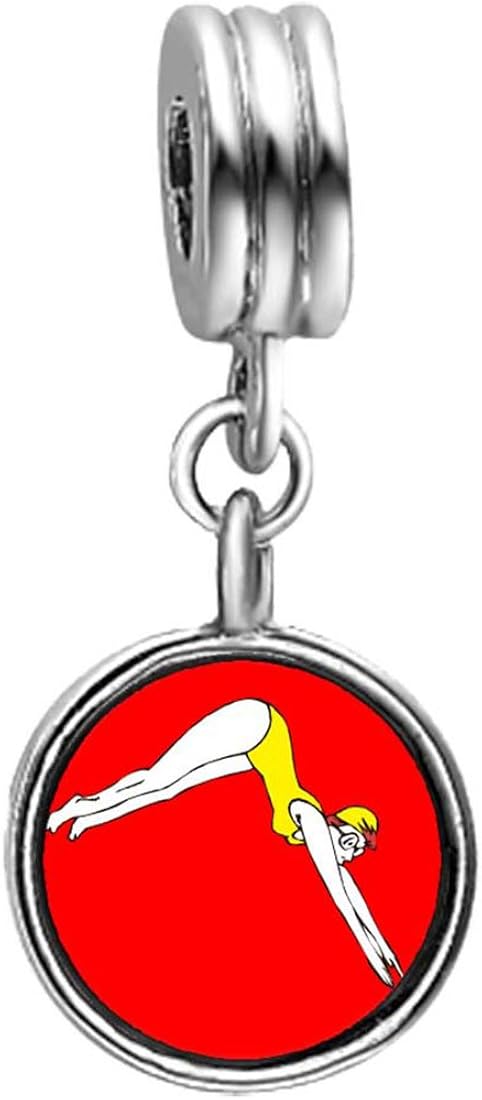 GiftJewelryShop Olympics Women's 100m Breaststroke Swimming February Birthstone Flower Dangle Charm Bracelets