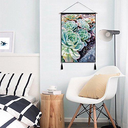 Adarl Natural Succulent Plants Painting Wall Hanging Artworks Wooden Scroll Painting Rolling Art Print on Canvas Framed with Tassel Ready to Hang for Home Office Decor #2 - Thumbnail 2