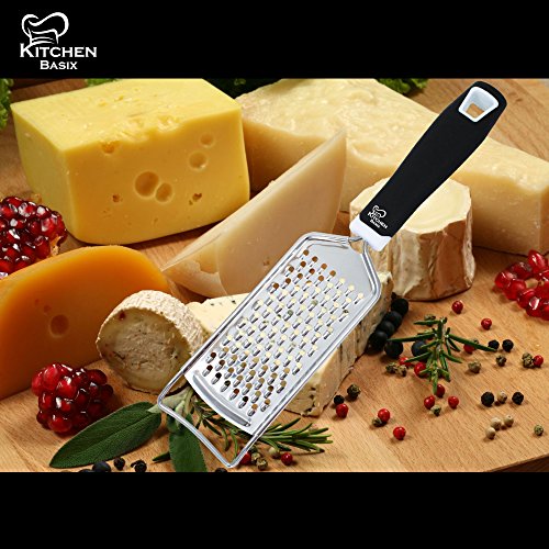 KitchenBasix Cheese Grater & Shredder - Stainless Steel - Razor Sharp Blades - Medium Shred - Ideal Hand Grater for Hard Fruit, Root Vegetables, Nuts, Parmesan Cheese & More!