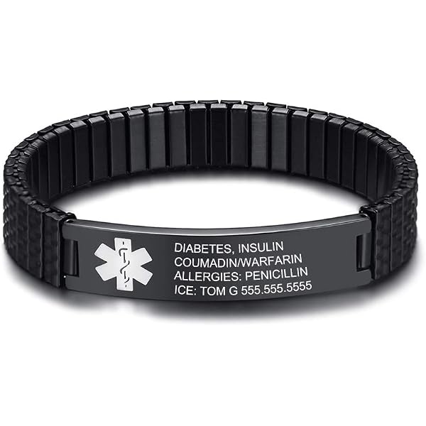 Medical Alert ID Bracelet - Stainless Steel, Free Engraving, 7-8.5 Inch, Emergency Info - View #4