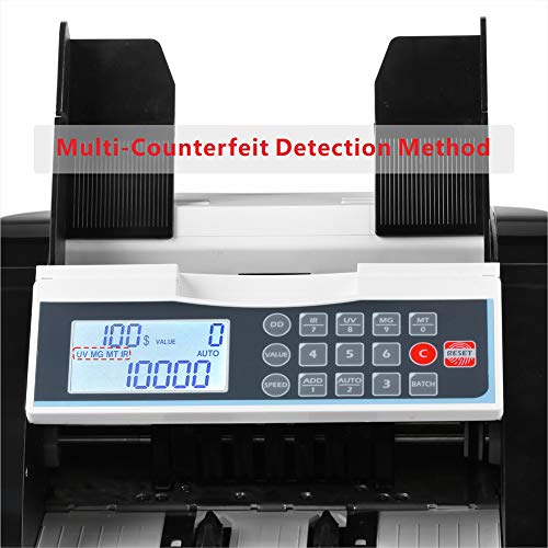 Bill Counter UV/MG/IR/DD Detection Money Counter Selected Single Denomination to Calculate Total Value for US Dollar Cash Counting Machine Banknote Counter Currency Counter (Black+LCD Display) - Thumbnail 7