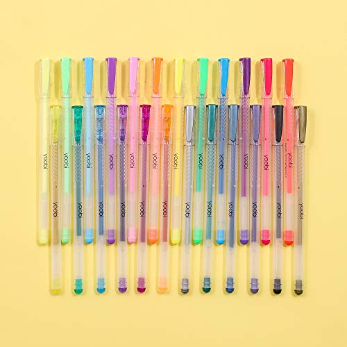Yoobi Gel Pens 24Pack Pastel, Metallic, Neon, and Glitter Shades Fun Styles with Carrying