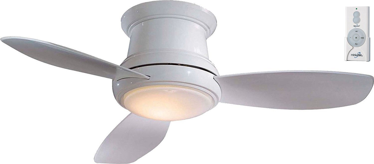 Minka-Aire F518L-WH, Concept II LED White Flush Mount 44" Ceiling Fan with Light & Remote Control