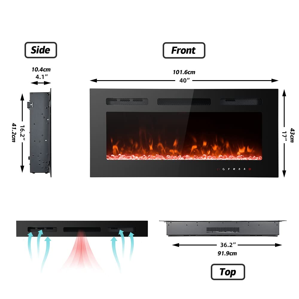 Maxhonor Chimenea Eléctrica Insertos Calentador Independiente para La Sala De Estar Chimenea Flotante con 12 Colores LED con Leños y Piedras, Calentadores Espaciales para Uso Interior, 1500W/750W,Negro,40inch Maxhonor Chimenea Eléctrica Insertos Calentador Independiente para La Sala De Estar Chimenea Flotante con 12 Colores LED con Leños y Piedras, Calentadores Espaciales para Uso Interior, 1500W/750W,Negro,40inch