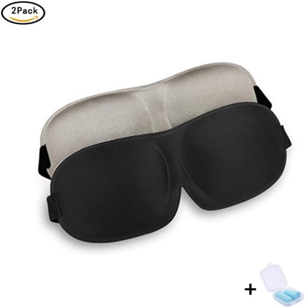 HYFAM Sleep Mask 2-Pack, Eye Mask for Sleeping, 3D Contoured Comfortable Sleeping Mask, Great for Travel/Nap/Night's Sleeping - Black & Khaki