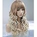 BERON 23 Inches Ash Blonde Wig Long Curly Wig with Bangs Synthetic Wig Women Girls Ash Blonde Highlight Wigs with Wig Cap