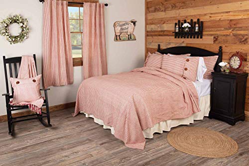Piper Classics Homespun Red Ticking Queen Coverlet Bedspread, 94" x 94", Rustic Primitive Farmhouse Bedding, Natural Cream Woven w/Red Stripes Blanket