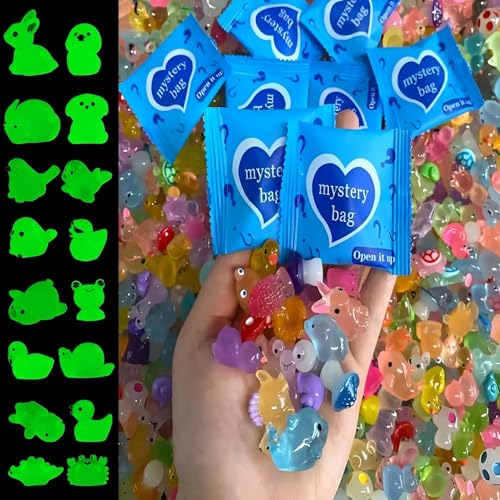 Mini Resin Animals, Mystery Mini Glow in The Dark Resin Animals Blind Bag, DIY Garden Dollhouse Aquarium Micro Landscape and Party Decoration and Miniature Dollhouse Accessories (50PCS)