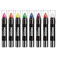 Moon Glow - Blacklight Neon Face Paint Stick / Body Crayon makeup for the Face & Body - Intense set of 8 colours - Glows brightly under blacklights