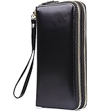 Jack&Chris Large Capacity Leather Clutch Wallets for Women with Wrist Strap, WBXH050