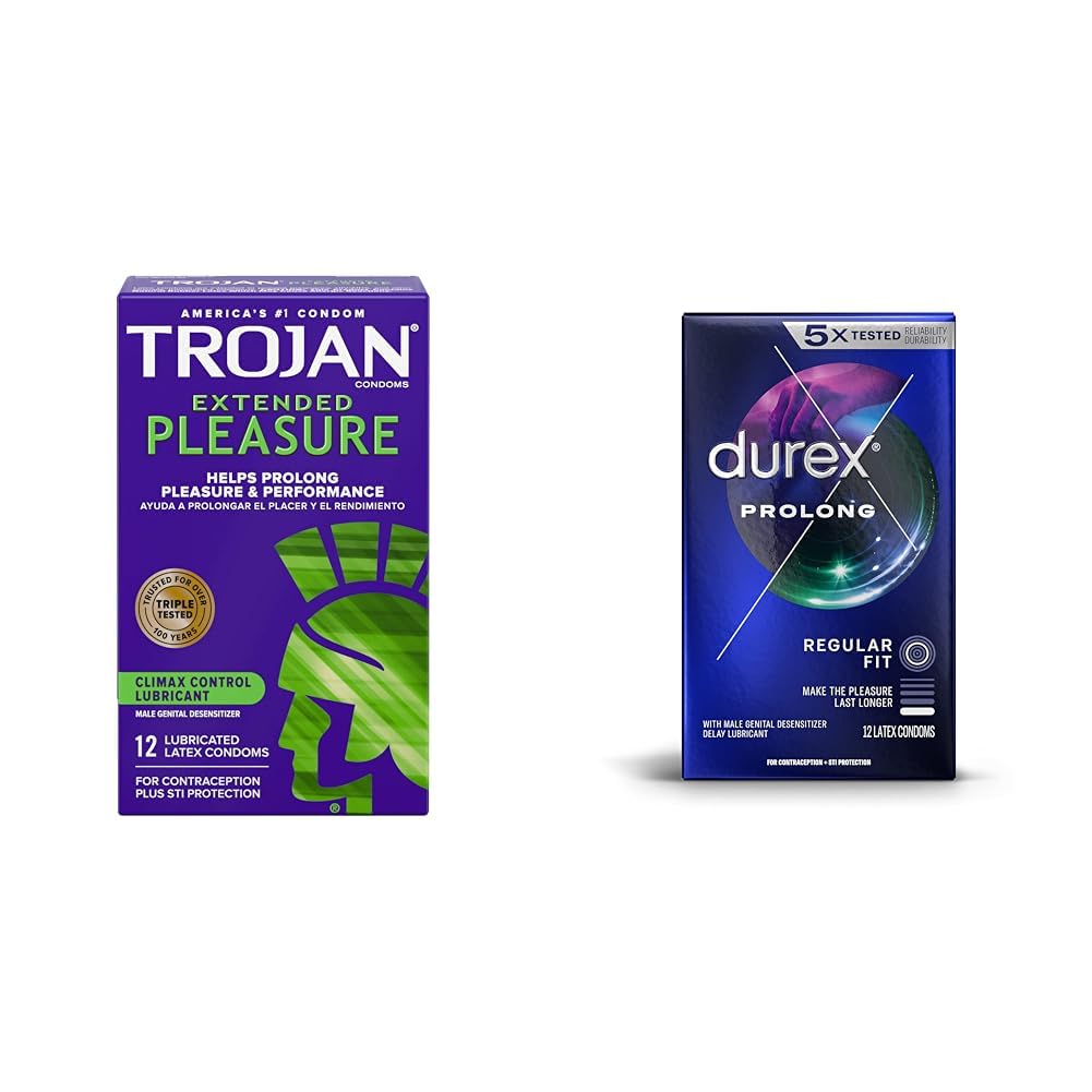 TROJAN Extended Pleasure Climax Control Extended Pleasure Condoms, 12 Count & Durex Condom Prolong Natural Latex Condoms, 12 Count - Ultra Fine, Ribbed and Dotted with delay Lubricant, Regular Fit in Saudi TROJAN Extended Pleasure Climax Control Extended Pleasure Condoms, 12 Count & Durex Condom Prolong Natural Latex Condoms, 12 Count - Ultra Fine, Ribbed and Dotted with delay Lubricant, Regular Fit in Saudi