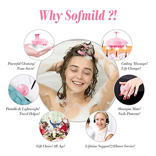 Scalp Massager, Shampoo Brush Hair Scrub Brush for Wet and Dry Hair, Soft Silicone Bristles Head Massager Clean Hair, Reduce Dandruff, Massage Scalp, Promote Hair Growth, Pink