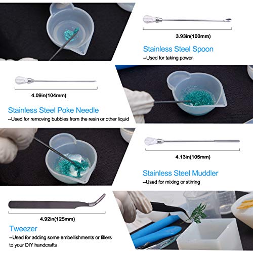 Moi Doi 45PCS Resin Mixing Cups Tools Kit, Graduated Plastic Silicone Measuring Cups, with Pipettes Mixing Stir Sticks Finger Cots Tweezer Silicone Mat for DIY Resin Casting Painting Jewelry Making