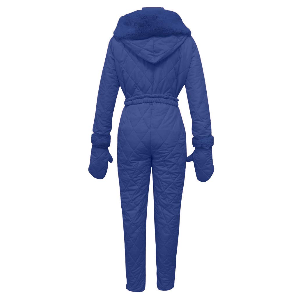 Lazapa Women Winter Sports Jumpsuit, Outdoor Zipper Hooded Ski Suit Plus Velvet Thicken Windproof Waterproof Windbreaker