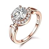 GULICX Jewelry Rose-Gold Base CZ Round White Stone Women Gorgeous Ring