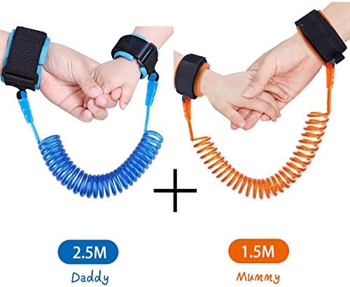 KPACO Baby Child Anti Lost Safety Wrist Link Harness Strap Safe Skin Friendly Rope Leash Walking Hand Belt Band Wristband Wrist Link for Toddlers, Babies and Kids (4.9ft Orange + 8.2ft Blue)