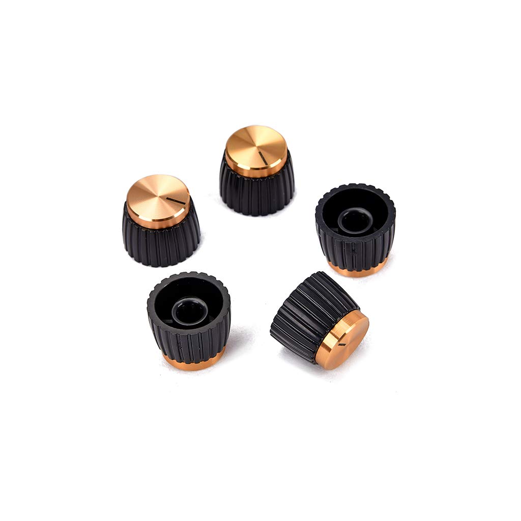 Alnicov 5PCS Guitar Amp Amplifier Push On Fit Knobs Black With Gold Aluminum Cap Top Fits 6Mm Diameter Pots Amplifiers