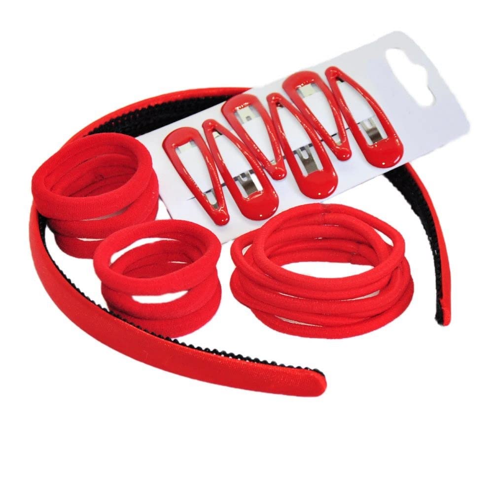 Chelsea Jones - 19 x Piece Girls Red School Hair Accessories - Headband, Elastics, Clips