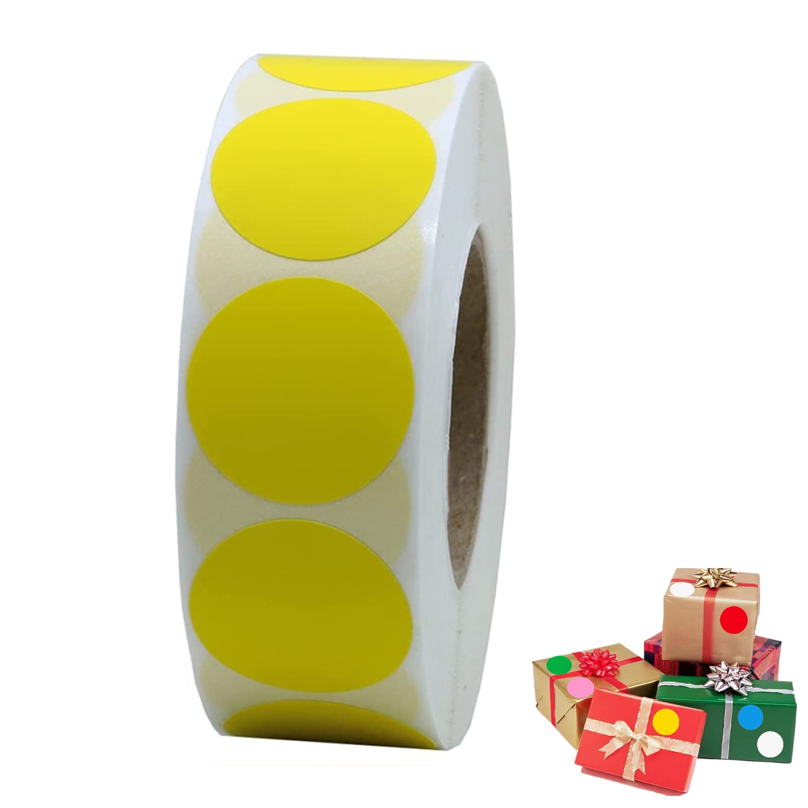 Yetaha Yellow Dot Stickers, 1inch Round Color Coding Labels Removable Natural Paper Permanent Adhesive Sticker Decoration Notebook Calendar Envelope Organization Inventory(500Pcs)