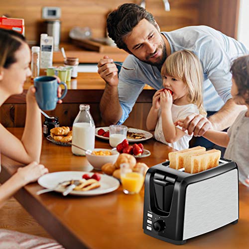 Toaster 2 Slice Wide Slot 2 Slice Toasters Best Rated Prime with Bagel/Defrost/Cancel Function, Balck Toaster Removable Crumb Tray