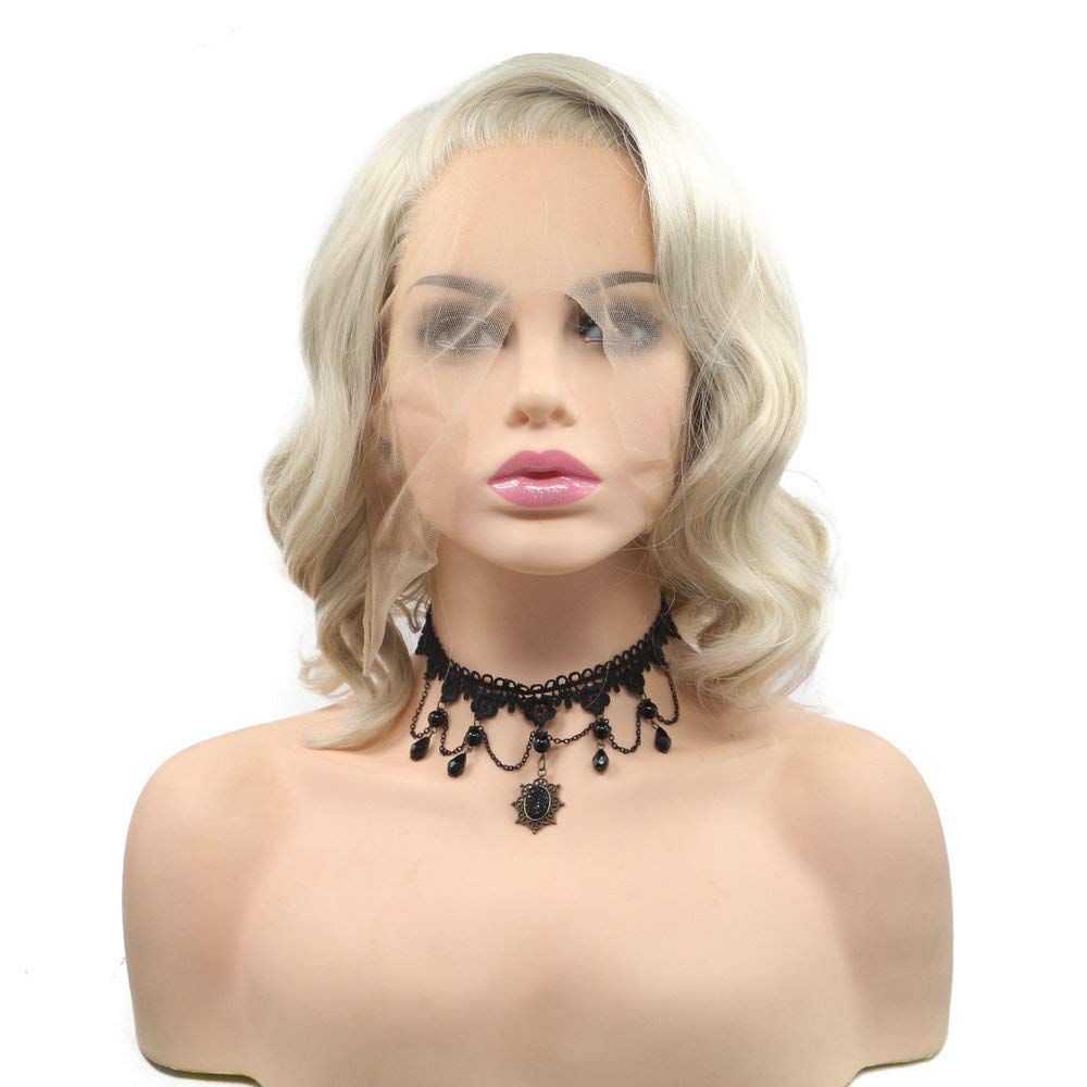 SERENEWIG 14" Natural Blonde Bob Wigs Loose Wave Heat Resistant Hair Synthetic Lace Front Wigs for Women Summer Holidays Cosplay Ladies Wig Shoulder Length Side Part