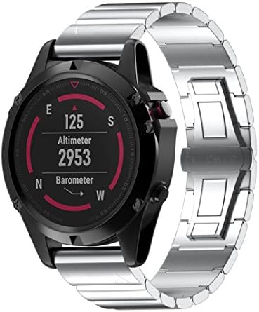 TOPUNDER Stainless Steel Bracelet Band Strap For Garmin Fenix 5X GPS Watch (Silver)