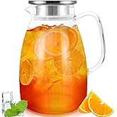 Bunhut Glass Pitcher with Lid, 68oz Large Water Pitcher with Insulated Handle, Heat Resistant Borosilicate Carafe, Durable Water & Juice Jug for Hot Coffee, Iced Tea, Lemonade & Cold or Hot Beverages