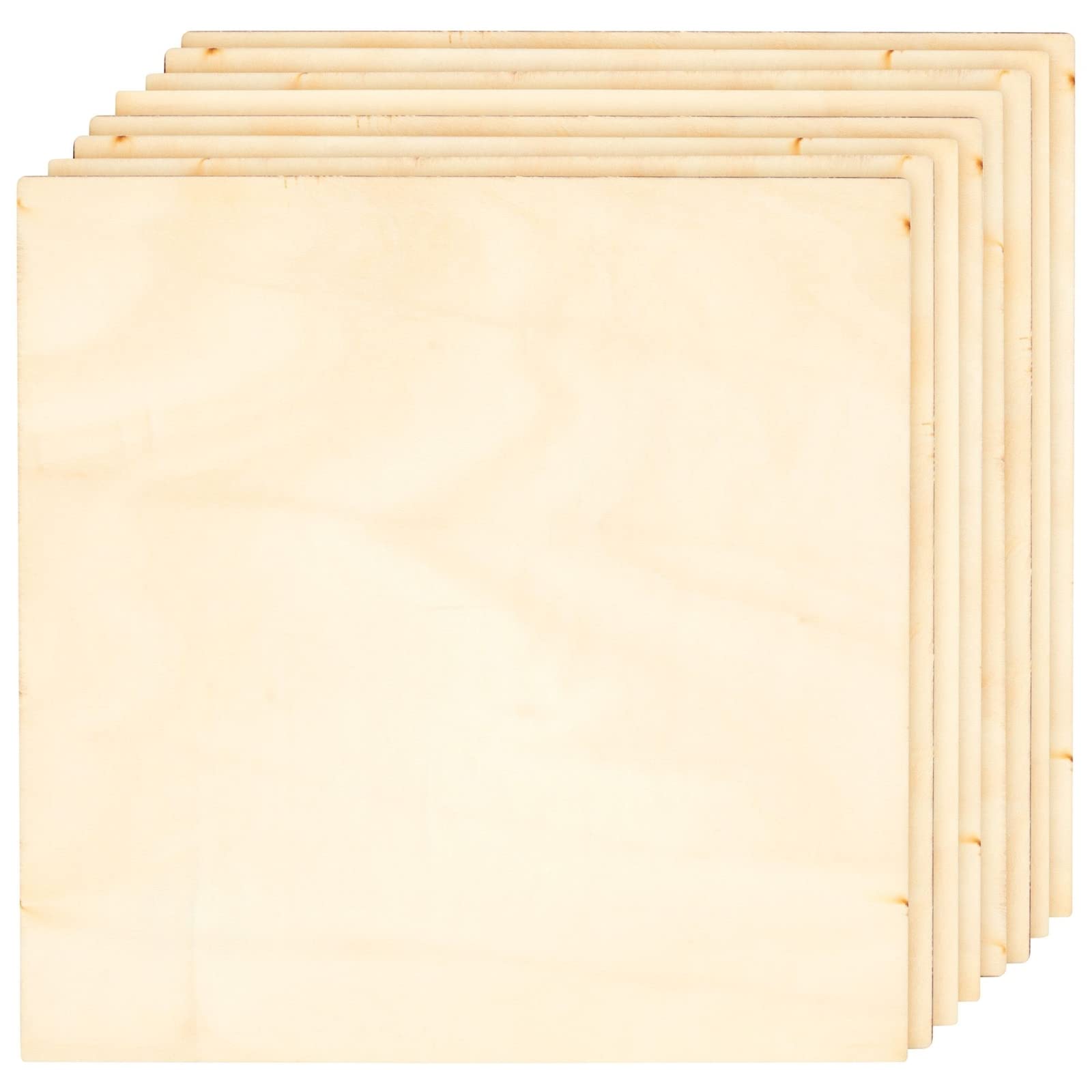 8 Pack Thin Wood Squares, Unfinished Basswood Plywood (8 x 8 in/ 20.32 x 20.32 cm) for DIY Crafts, Laser Cutting, Wood Burning