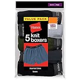 Hanes B539P5 Boy Exposed Elastic Knit Boxer - Assorted Solids, Medium