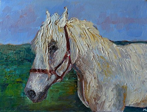 White Horse Painting Portrait on CANVAS 12x16 Pony Figure Figurative Colorful Original Impasto Textured Genuine Hand Painted Oil Fine art work