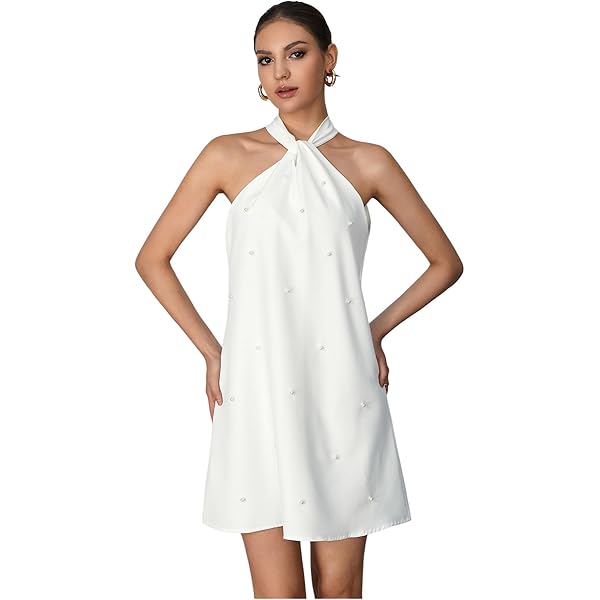 knee length dresses for ladies Adalyn Halterneck Midi Dress - White main image 0