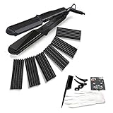 4 in 1 Curling Iron, Accellorize Hair Curler Crimper Straightener with Flat Iron Small Medium Large Waver 4 kinds of Interchangeable Ceramic Plates and Heat Protective Glove