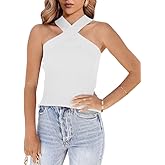 Womens Criss Cross Halter Sweater Vest Tops Summer Sleeveless Pullover Casual Lightweight V Neck Knit Tank Top