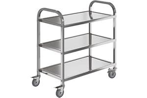 Amarite 3 Shelf Stainless Steel cart,400 lbs,1MM Thick，Serving cart with Wheels, Household, Service Trolley,360°Rotation Storage Shelf with Locking Wheels 29.5 * 15.7 * 37.4'' L*W*H S.