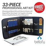 33-piece Professional Art Kit - Drawing and Sketch Kit with Pencils, Erasers, Kit Bag and Free Sketchpad - Art Supplies, Drawing Pencils, Graphite Pencils, Sketching Supplies ()