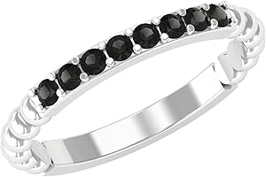 Black Onyx Gemstone Rings, Pure 925 Sterling Silver Rings, Pave Set Engagement Ring, Half Eternity Band For Women Round Halo 