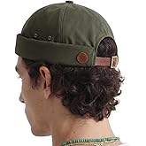 UNDERCONTROL Vintage Brimless Sailor Fisherman Leon Hat Miki Skull Docker Leather Strap Beanie Cap for Men & Women Korea