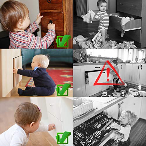 Child Safety Cabinet Locks - 12 Packs Cabinet Locks Child Safety, No Tool No Key Needed Safety Drawer Locks for Drawers, Cabinets, Closets - Thumbnail 5