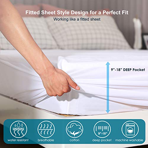 J JIMOO Queen Size Premium Waterproof Mattress Protector,Bed Cover Pad - Smooth - Breathable - Soften - Vinyl Free(White, Queen 60''x80''