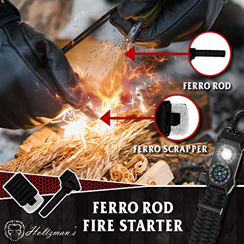Men's Keychain | 11-in-1 LED Carabiner Lanyard Key Chain Fires Starter for Camping, Fishing, Hunting & Outdoor Emergencies Multipurpose Survival Tool Emergency Whistle, Flint Rod, Cutting Tool