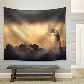 Color Photograph of Industrial Buildings at Sunset - Fabric Wall Tapestry Home Decor - 51x60 inches