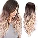 AISI QUEENS Ombre Long Curly Wig Cospaly Wigs Synthetic 2 Tone Dark Brown to Ash Blonde Wavy Wigs Natural Looking Side Part Heat Resistant Wigs for Women