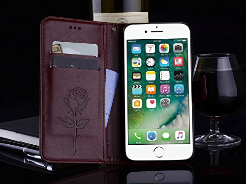 Scheam iPhone 7 Plus iPhone 8 Plus Wallet Leather Case Protective Durable Phone case Shell Folio flip Cell Phone Cover Bag Card Slots,Cash Pocket,Brown