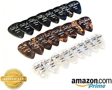 Guitar Picks - 24 Assorted Value Pack by ToneWarrior - Awesome Unique Custom Designs in Light/Thin, Medium &amp; Heavy/Thick Quality Celluloid- Best for Acoustic, Electric or Bass Guitar.