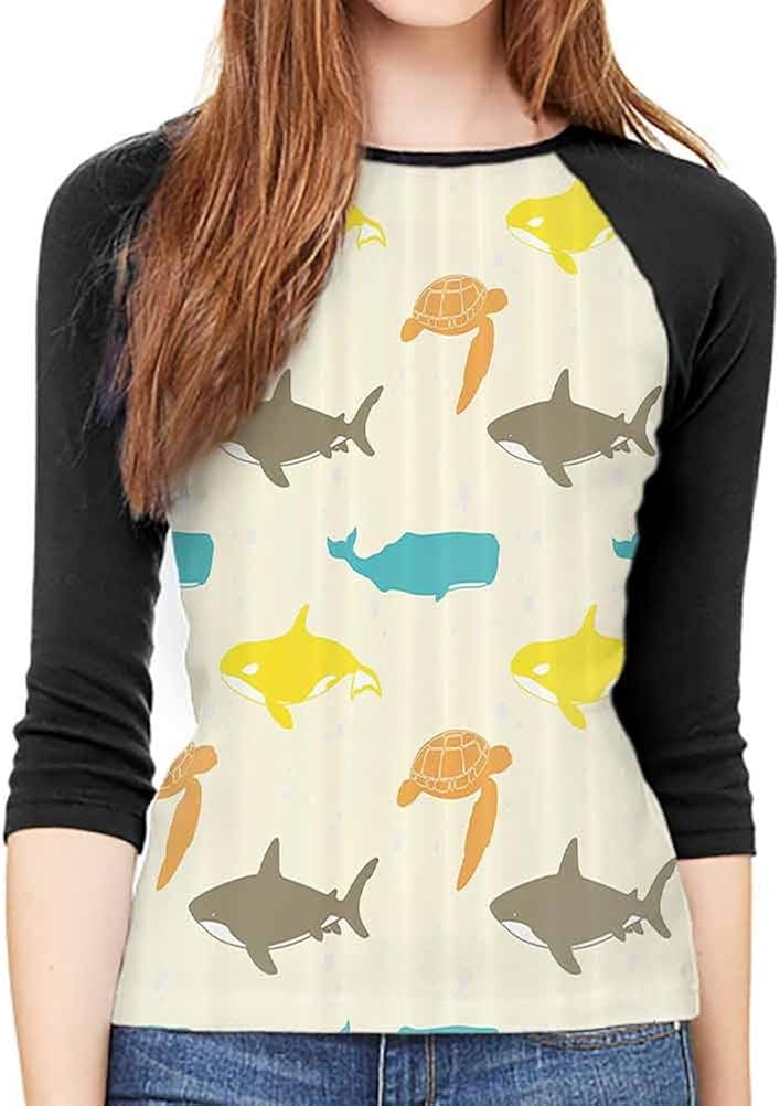 Sea Animals Decor Womens Summer Tops 3D Printing Slim-fit Teens