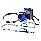 Dioche Hands Free Dog Jogging Leash, Free Control for Up to 150 lbs Dogs, Dual-Handle Reflective Bungee Leash with Adjustable Waist Belt and Dog Water Bowl for Hiking Running Walking